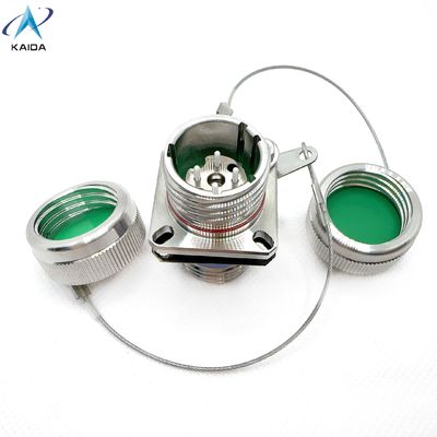 Beveiligde, vrij hangende glasvezelconnectoren met soldeerterminatie en montage in.J599A8 20KC04C1N-S.Hermetische receptacle.